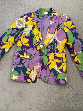 Floral Print Blazer in Purple, Yellow & Green
